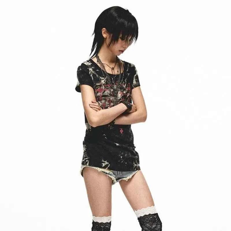 Grunge Aesthetics Tattoo Print T-Shirt