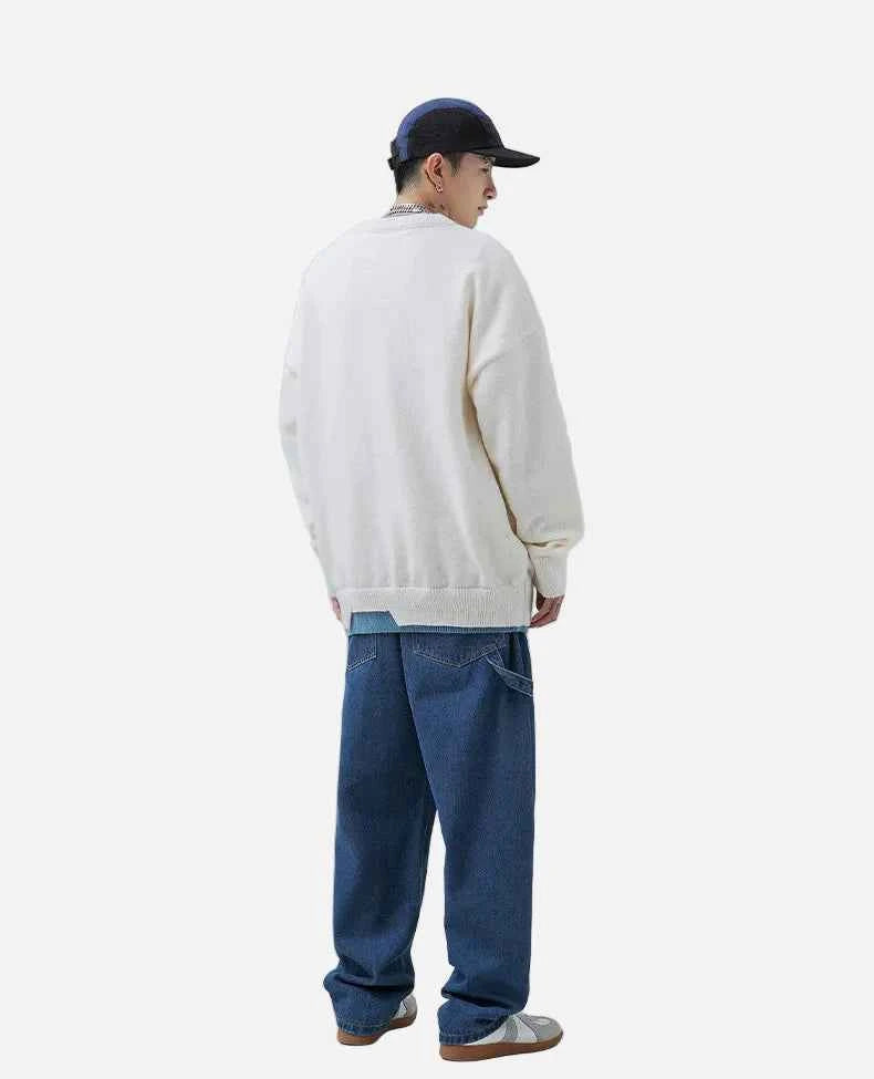 Y2K Soloid Color Patchwork Ripped Knit Sweater
