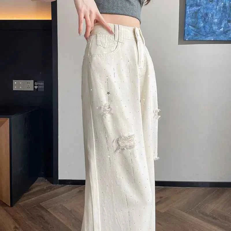 Diamond White Breathable Wide Leg Jeans