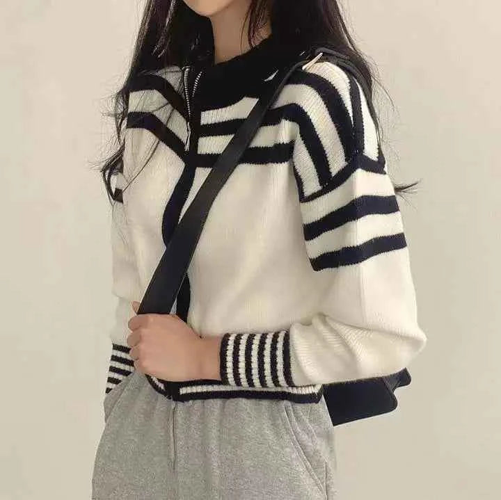 Women Chic Vintage Striped Cropped Cardigan