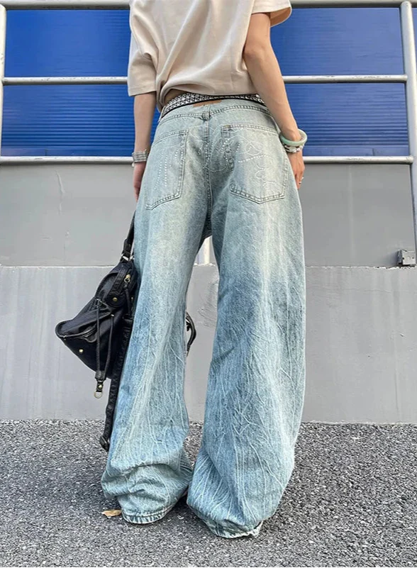 Insulated Streetwear Trashy Oversized Light Blue Denim Jeans - Luxuryurbanwear