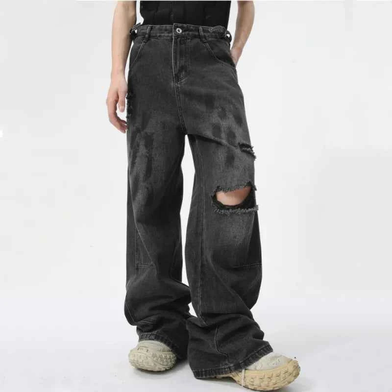 Vintage Distressed Ripped Straight Denim Jeans