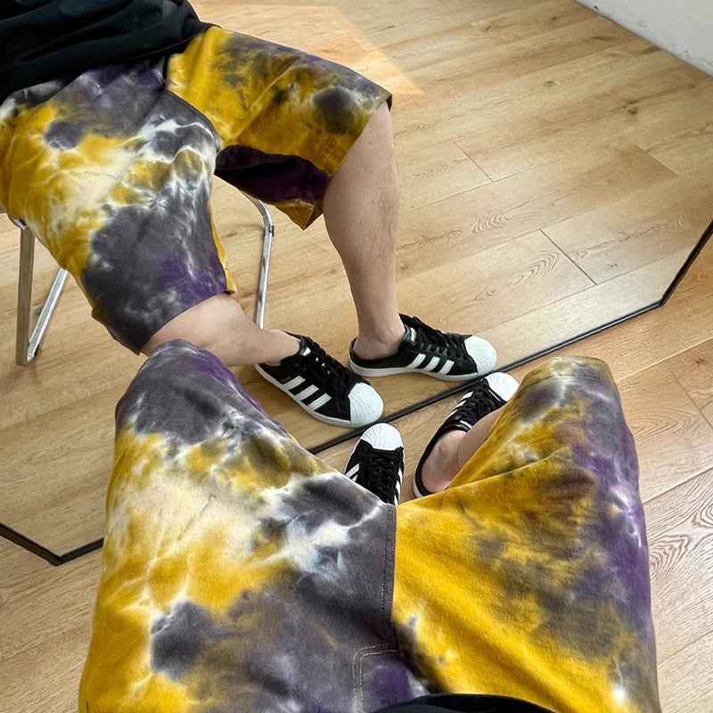Purple Gold Tie Dye Hip Hop Loose Short