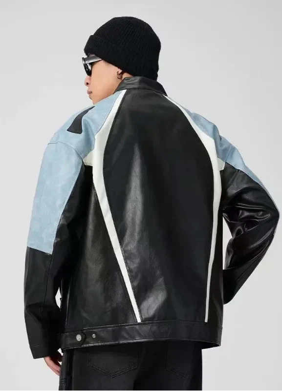 Y2K Windproof Loose Casual PU Leather Race Jacket - Luxuryurbanwear