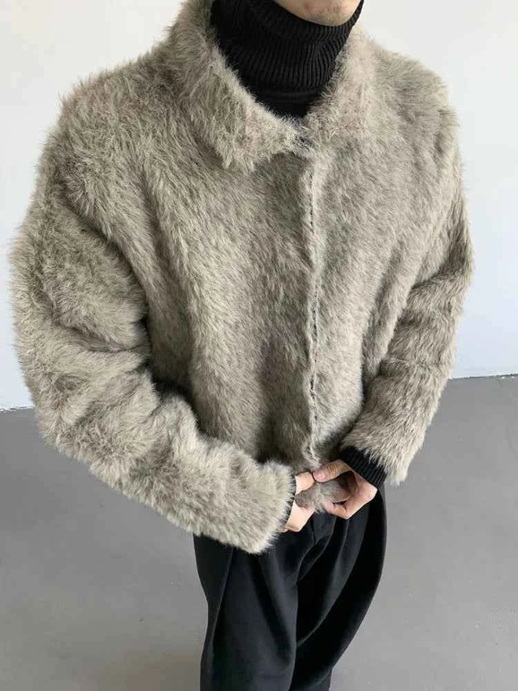 Plush Knitted Lapel Cool Versatile Furr Jacket