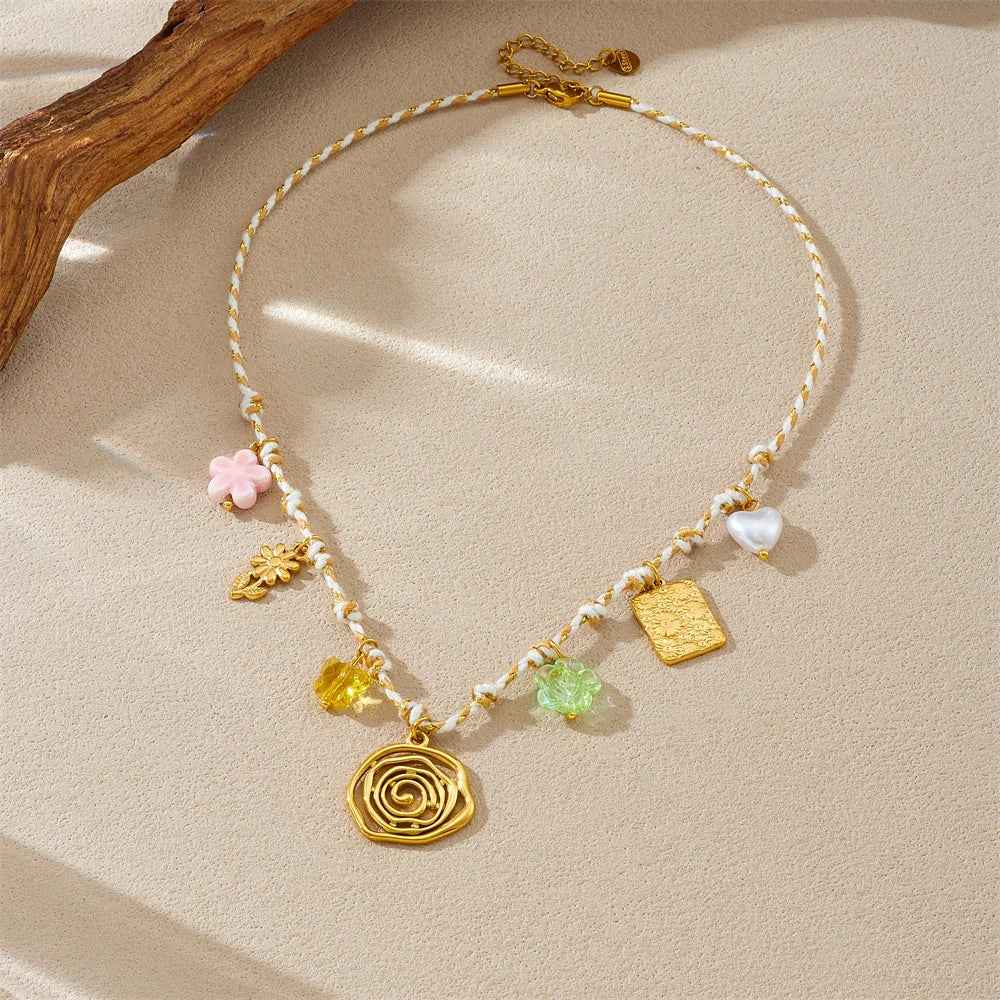 Golden Flower Crystal Pendant Necklace