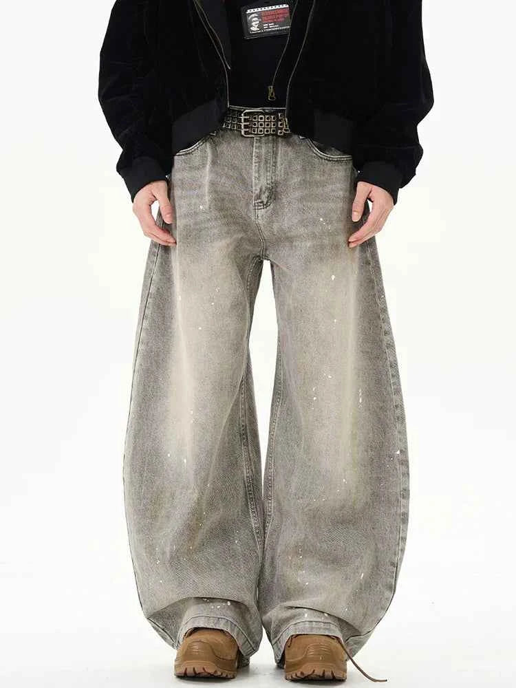Rugged Look Baggy Gray High Waisted Jeans
