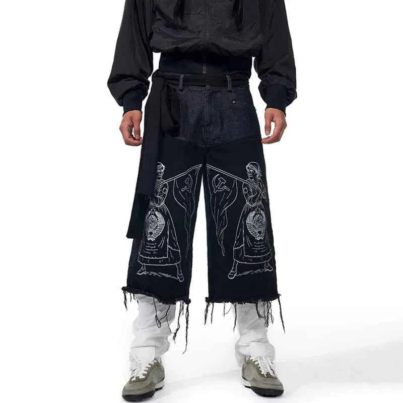 Original Embroidered Tassel Burr Denim Jorts
