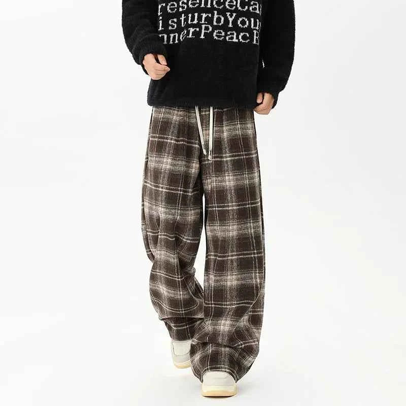 Effortless Checkered Wide Leg Casual Jogger