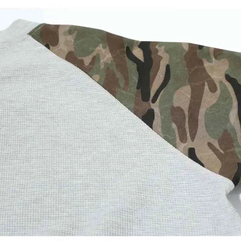 Vintage Camo Henley Collar Long T-Shirt