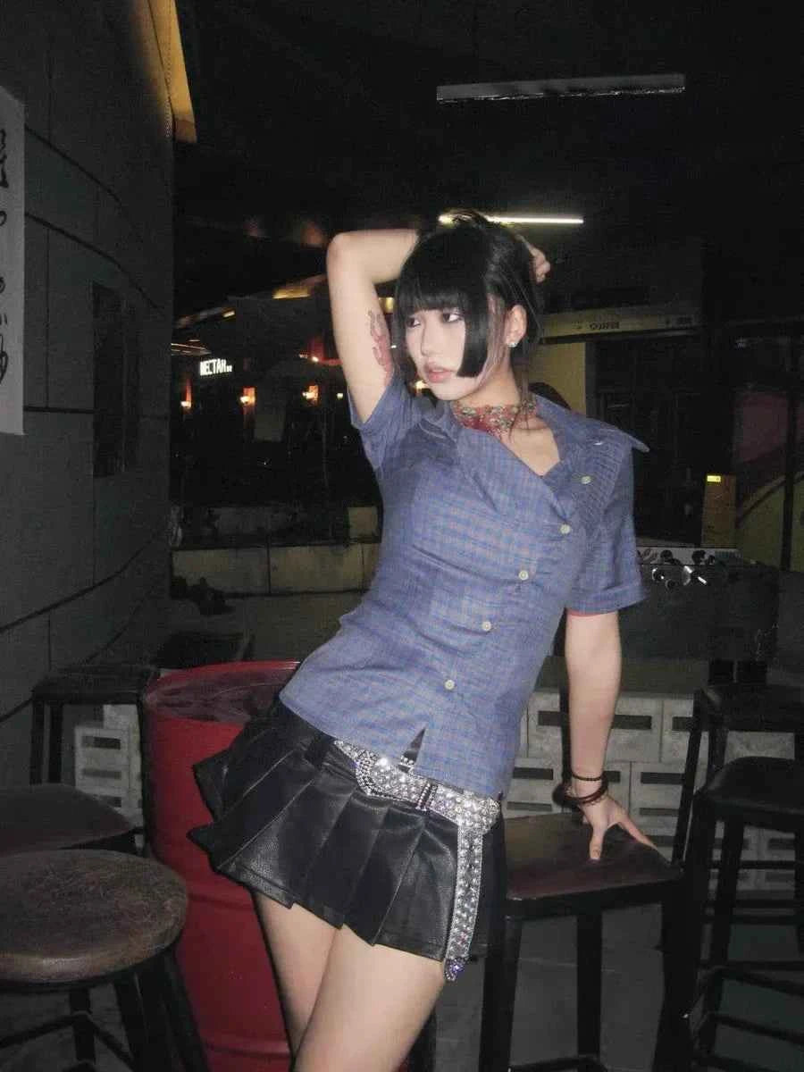 Casual Plaid Irregular Short Sleeve Shirt