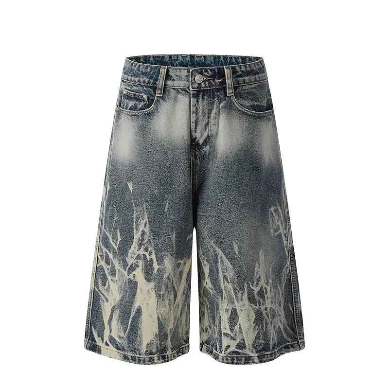Flame Graphic Print Denim Short