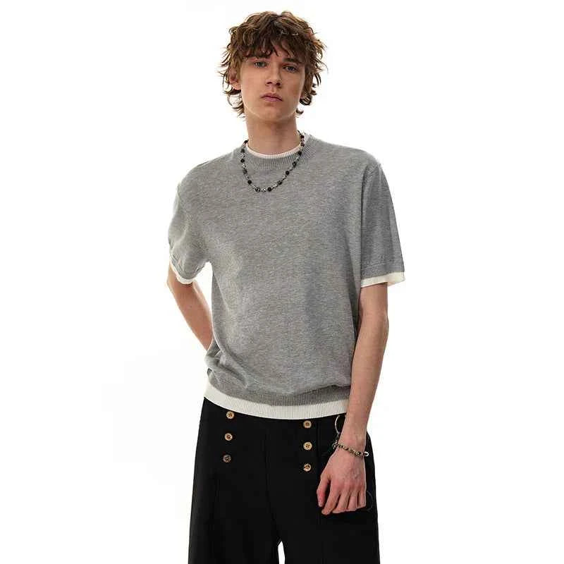 Streetwear Contrast Color Short Sleeve Casual T-Shirt