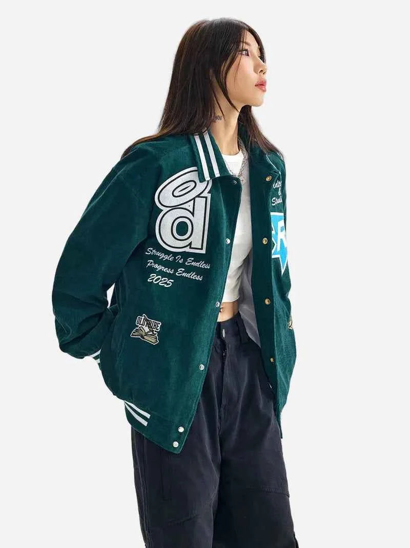 Y2K Autumn Corduroy Baseball Varsity Jacket