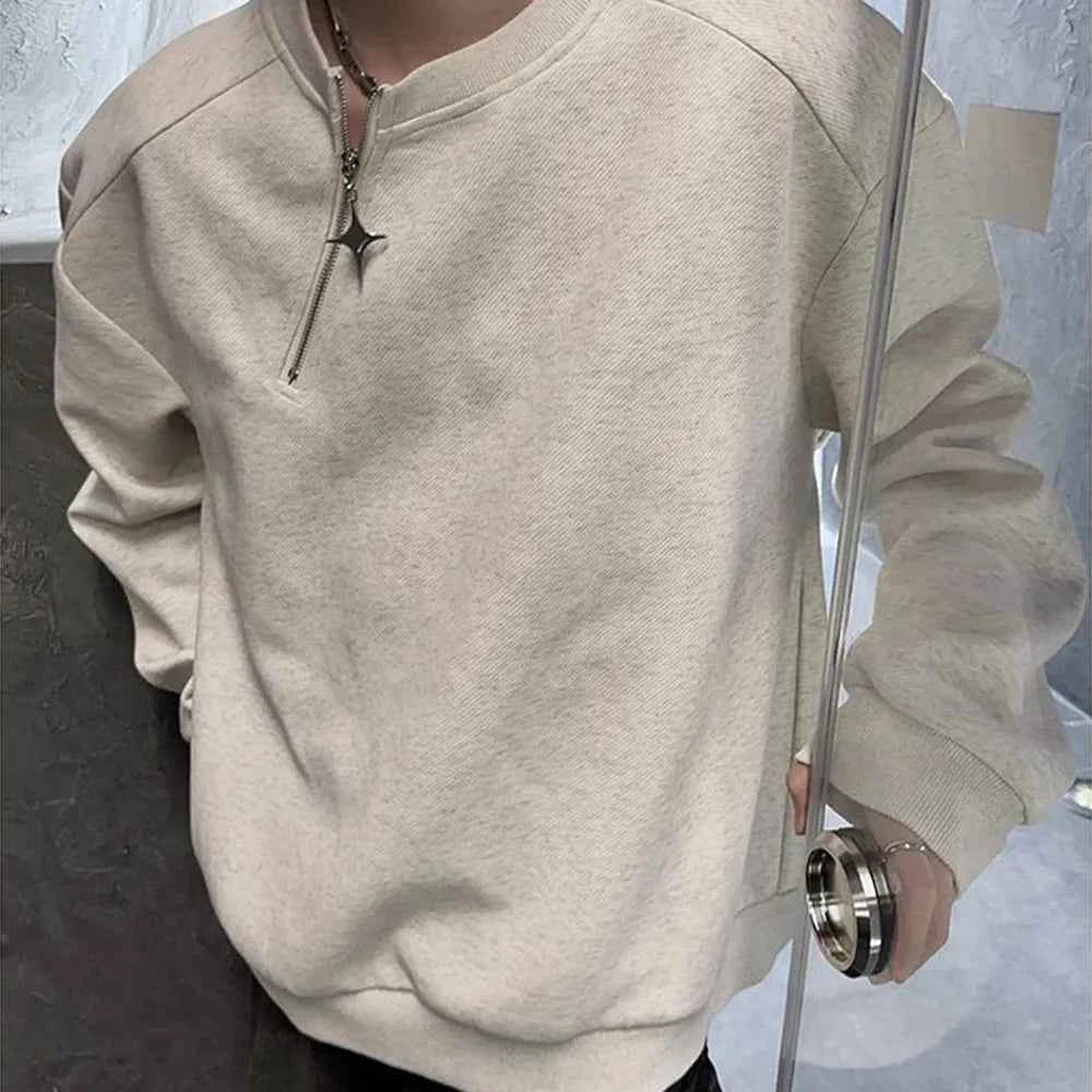 Retro Metal Half Zipper Splicing Sweatshirt