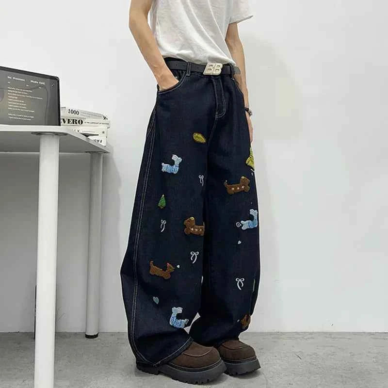 High-Quality Cute Patchwork Loose Straight Jeans