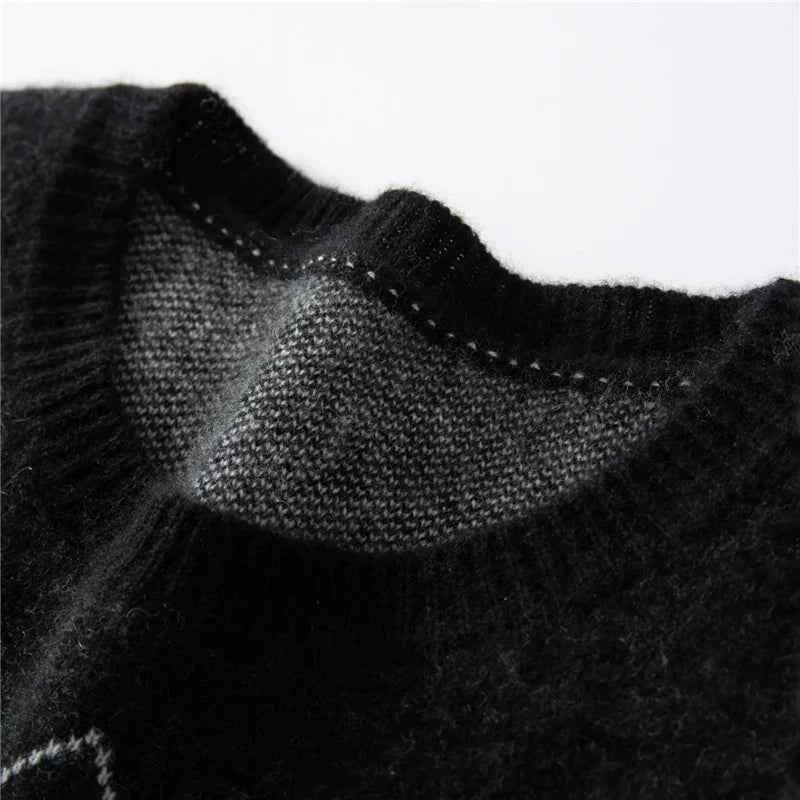 Cozy O-Neck Collar Argyle Knit Sweater