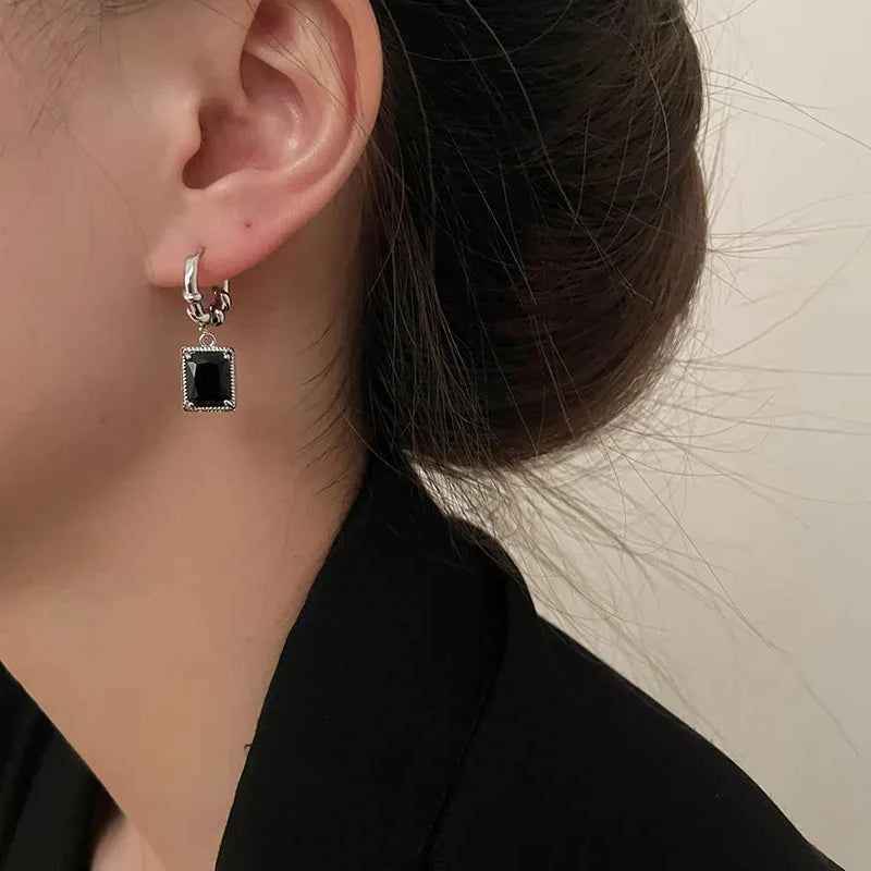 Women Black Zircon Geometric Drop Earrings