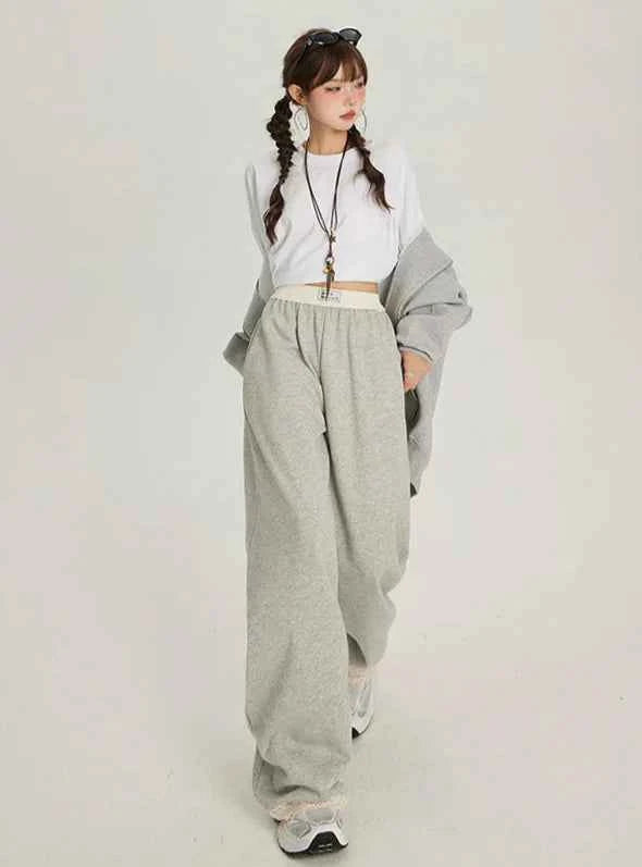 Solid Color High Waist Wide Sweatpants