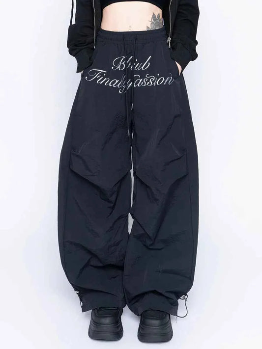 Black Chic Letters Print Parachute Sweatpants