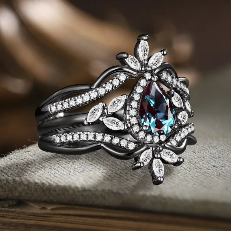 Elegant Black White Blue Stone Ring - Luxuryurbanwear