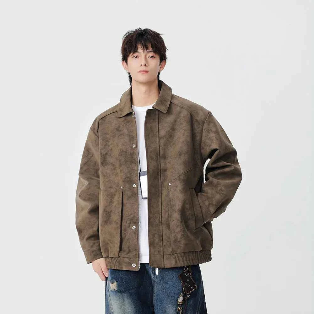 Winter Stylish Distressed Button-Up Leather Jacket