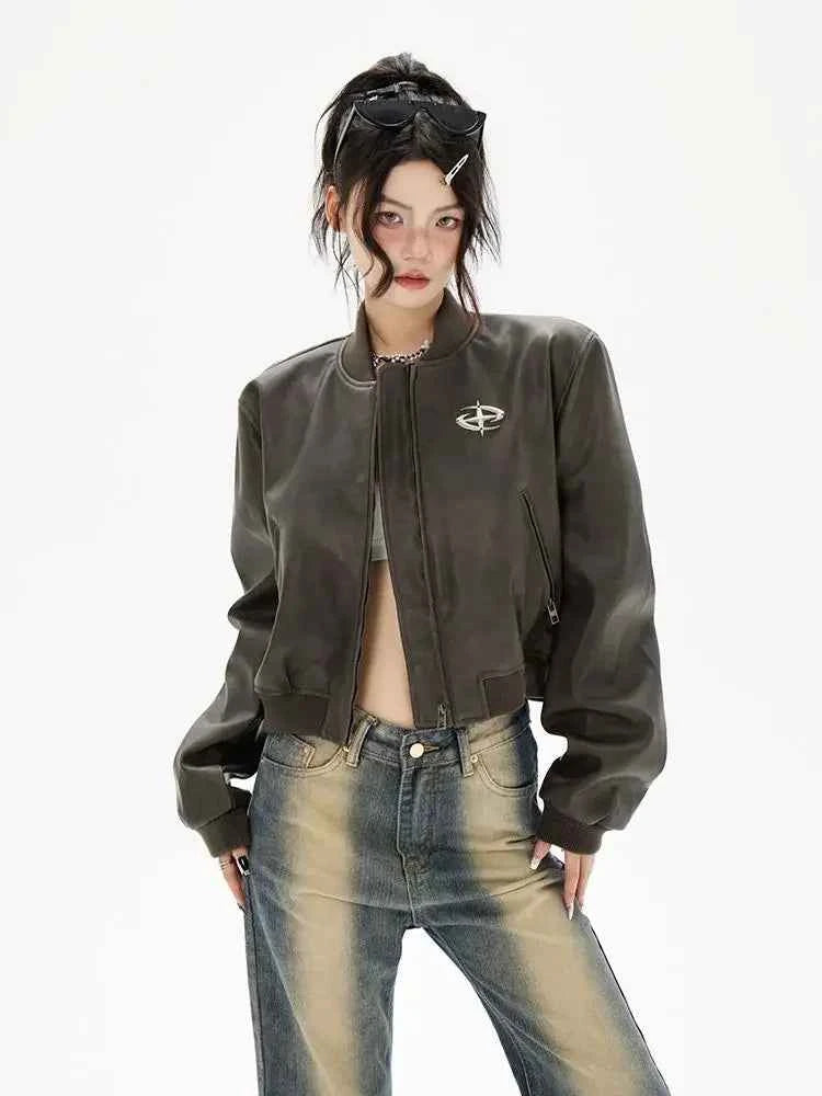 Women Vintage American Motorcycle Leather Jacket