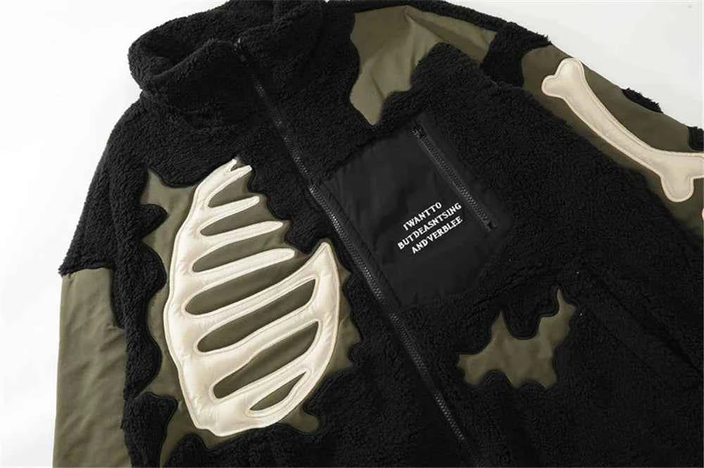Winter Warm Skeleton Patchwork Fleece Puffer Jacket