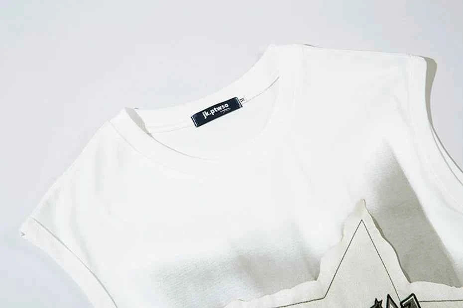 Y2K Cool Oversized Star Patchwork Sleevless T-Shirt