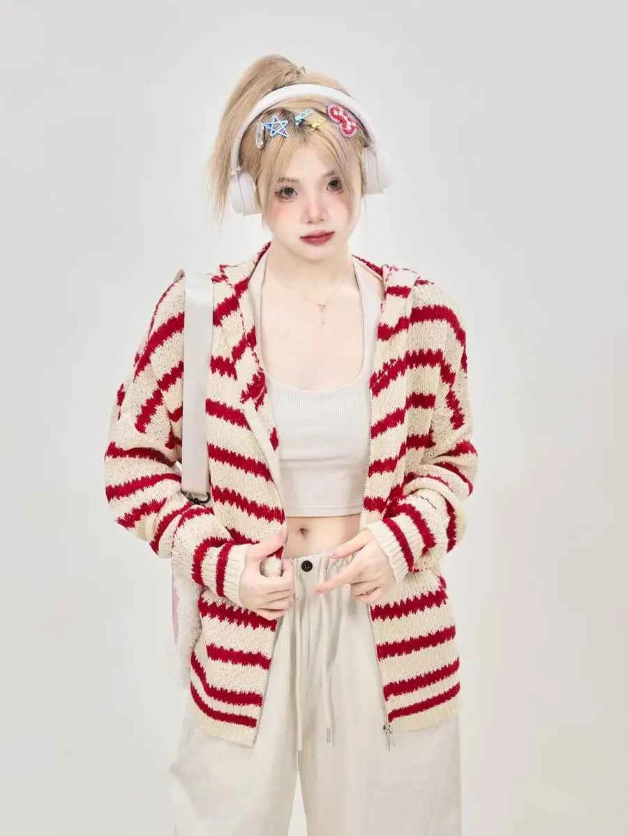 Striped Print Long Sleeve Hooded T-Shirt