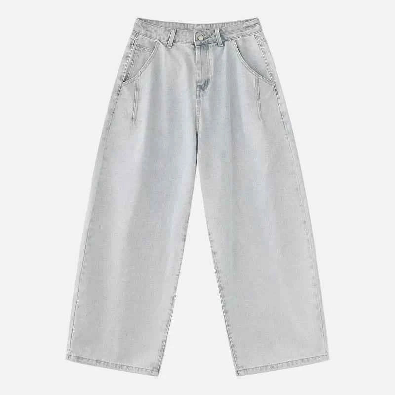 Streetwear Light Blue Washed Wide Leg Jeans