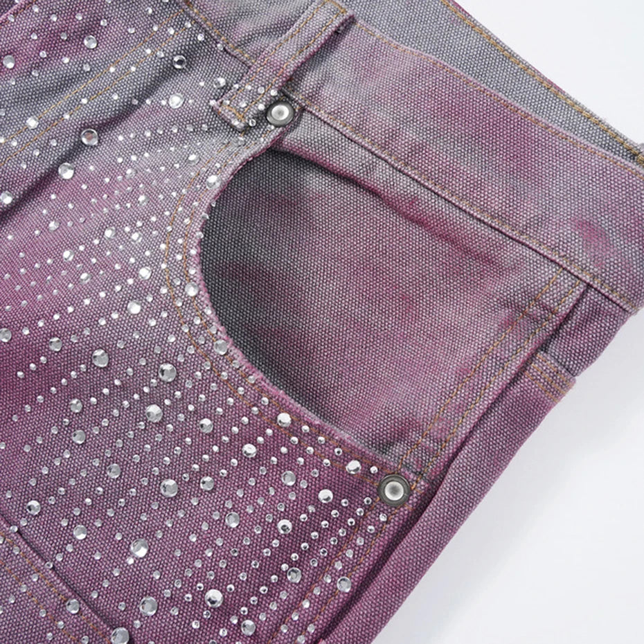 Streetwear Rhinestone Denim Shorts