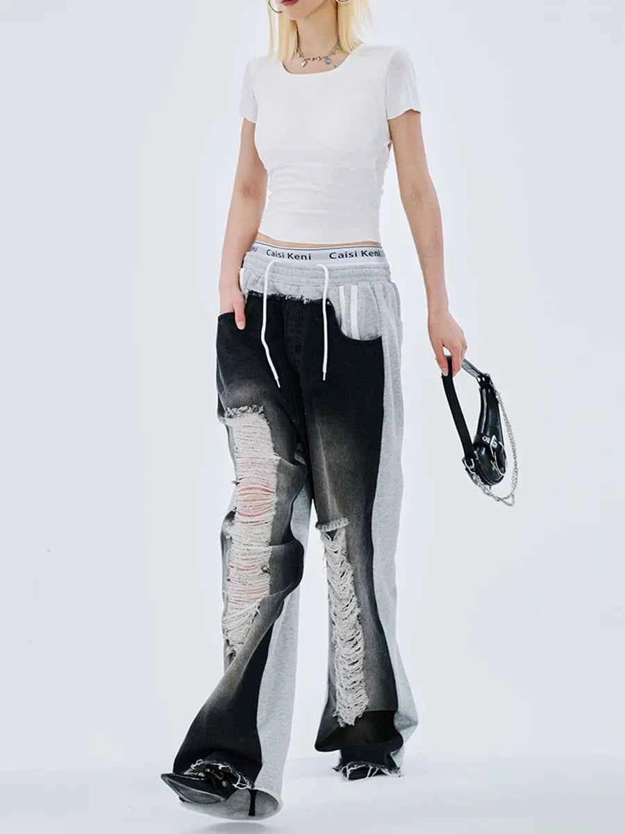 Perfect Fit Hollow Out Lace Up Wide Leg Jeans