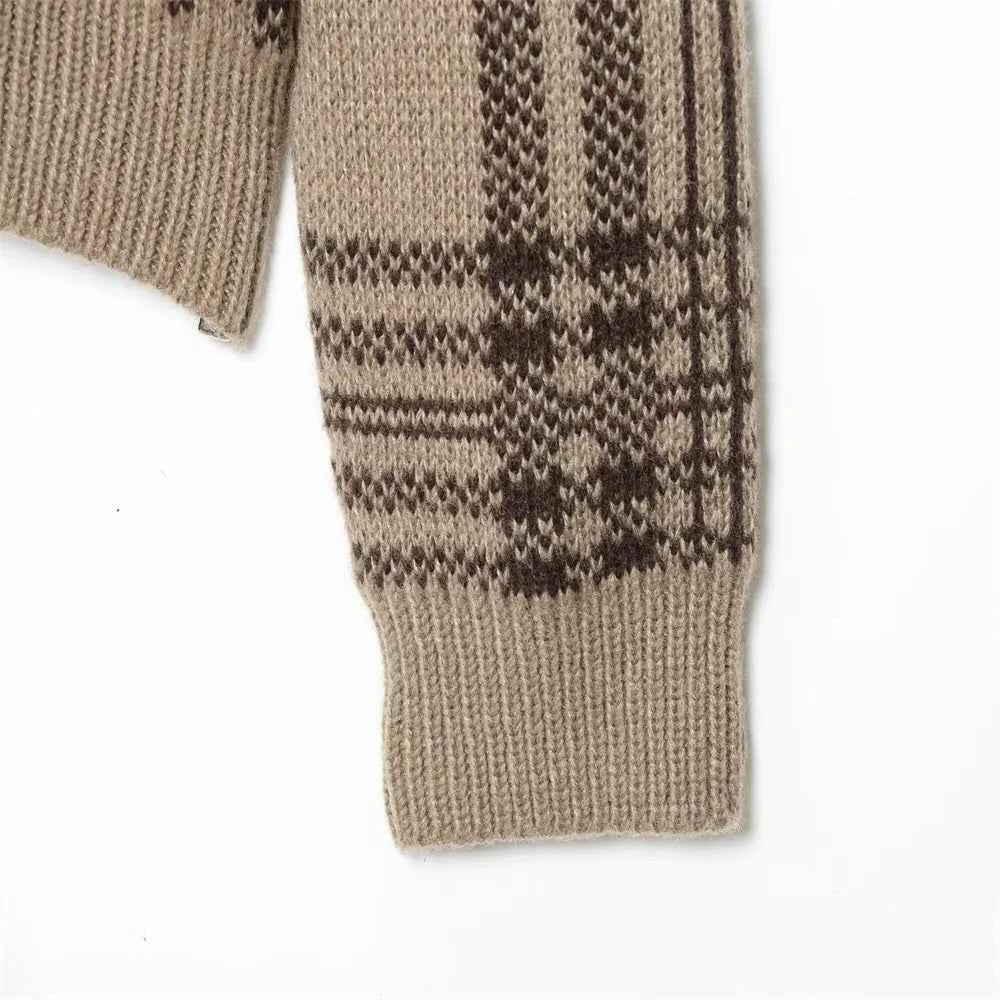 Vintage Old Money Style Checkered Knitted Cardigan