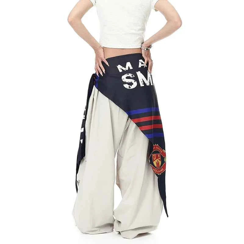 Cool High Waist Patchwork Wide Leg Pants