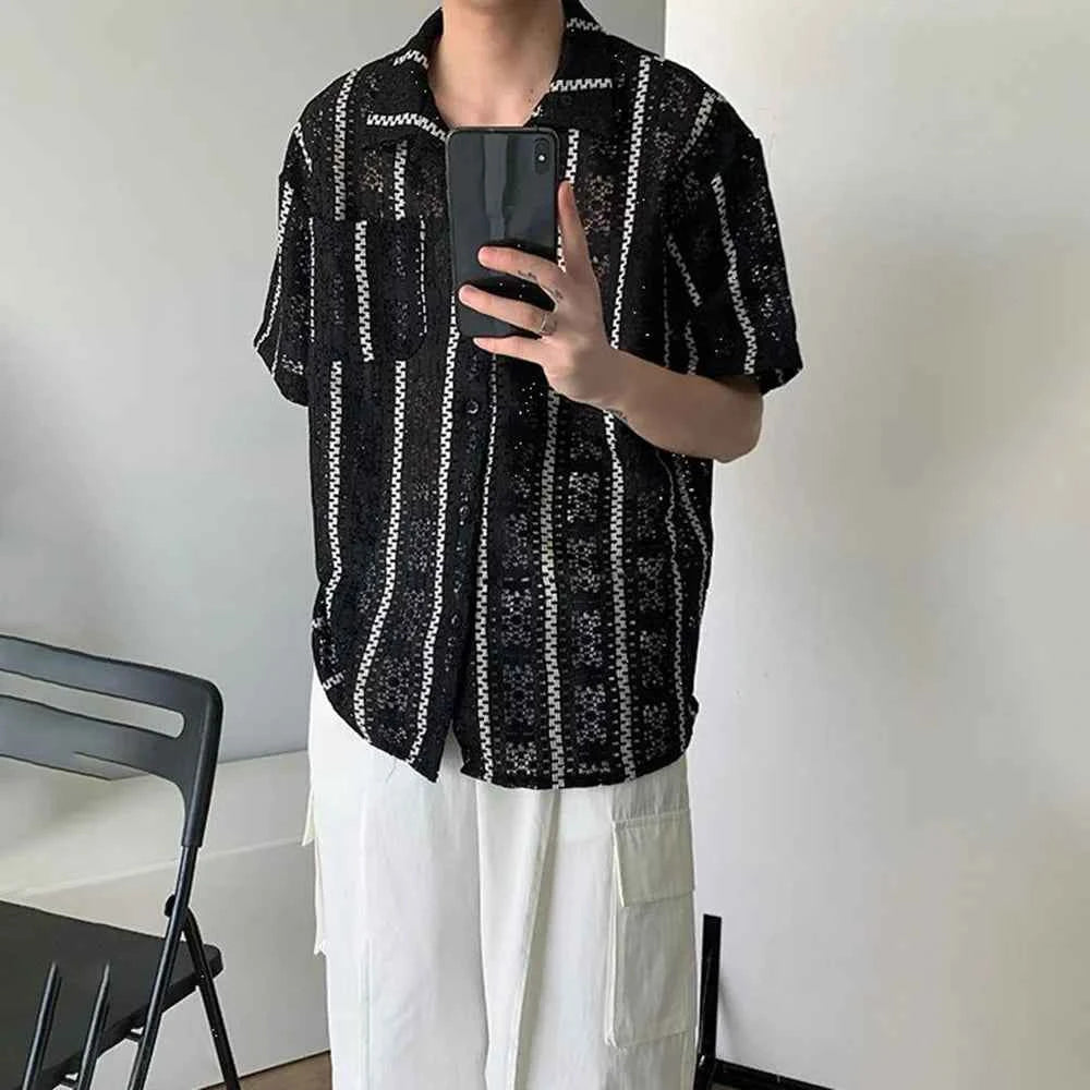 Essential Mesh Hollow Striped Shirt