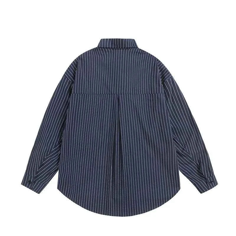 Elevated Striped Loose Hip Hop Button-Up Long Sleeve Shirt