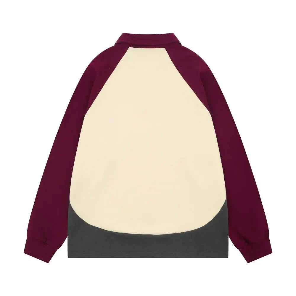 Retro Loose Fit Contrast Paneled Long Sleeve T-Shirt