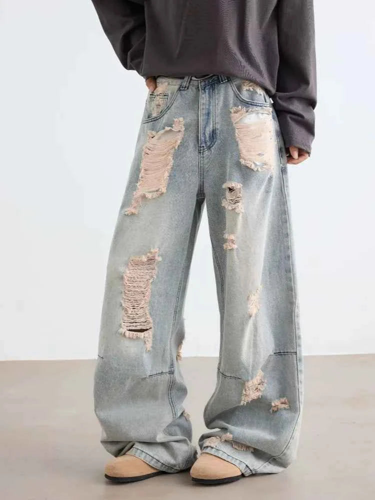 Gothic Blue Vintage Ripped Baggy Jeans