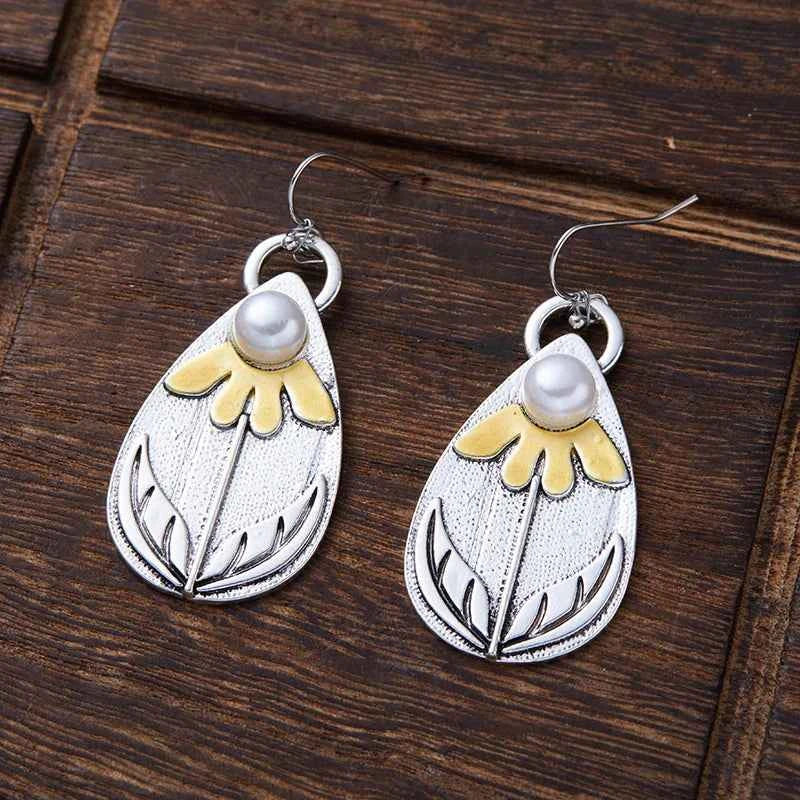Vintage Boho Pearl Teardrop Earrings