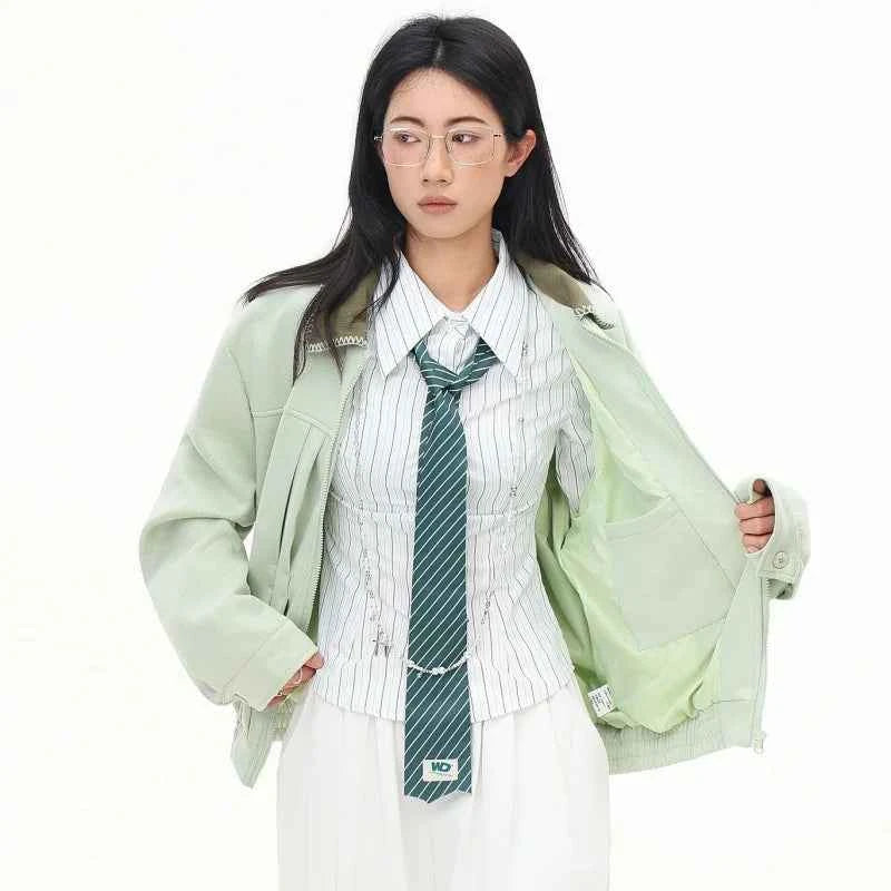 High Quality Green Lapel Aviator Jacket