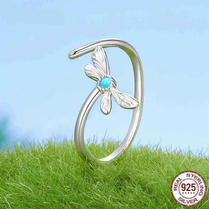 Elegant Turquoise Dragonfly Adjustable Statement Ring