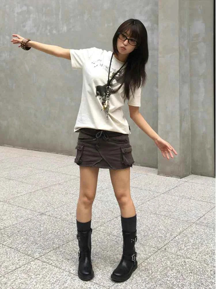Women Retro Vintage Letter Print Slim Fit T-Shirt