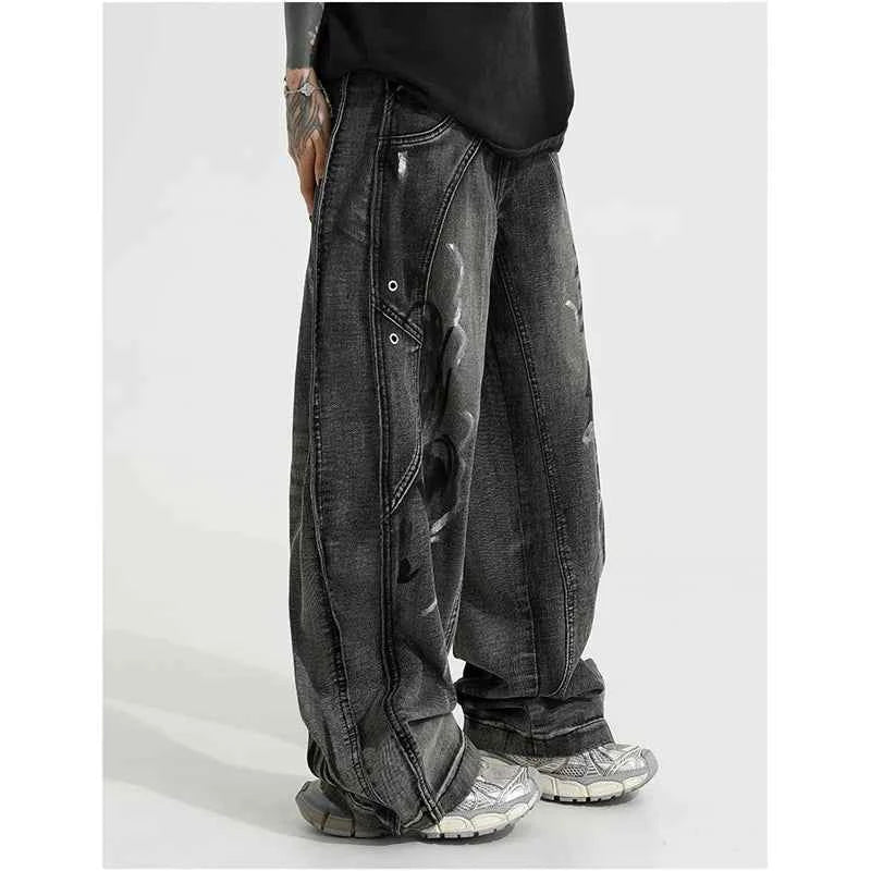 Streetwear Black Retro Vintage High Waist Wide Leg Jeans