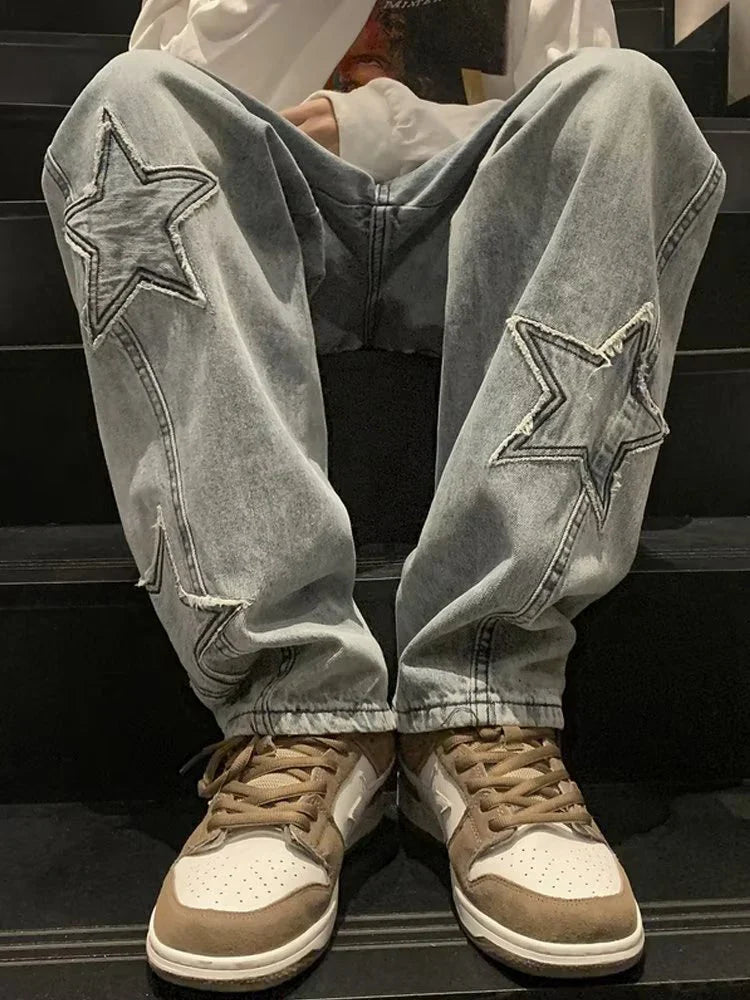 Pentagon Star Embroidery Loose Style Pants
