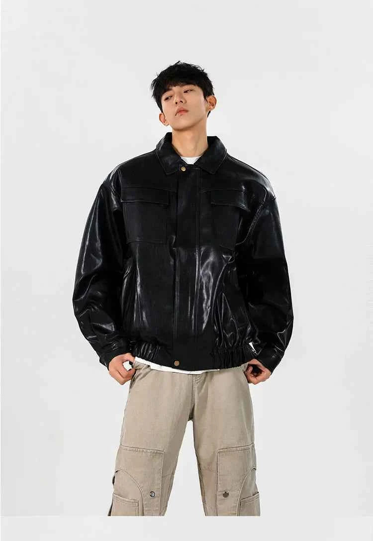 Classic Vintage Loose Fit Leather Bomber Jacket
