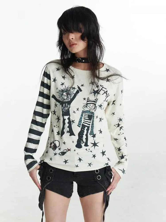 Gothic Patchwork Graphic Long Sleeve T-Shirt