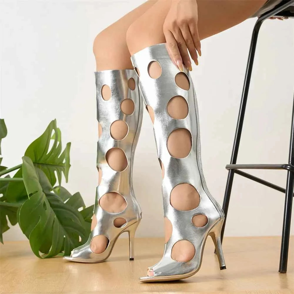 Sexy Hollow Out Knee High Thin Heels Boots