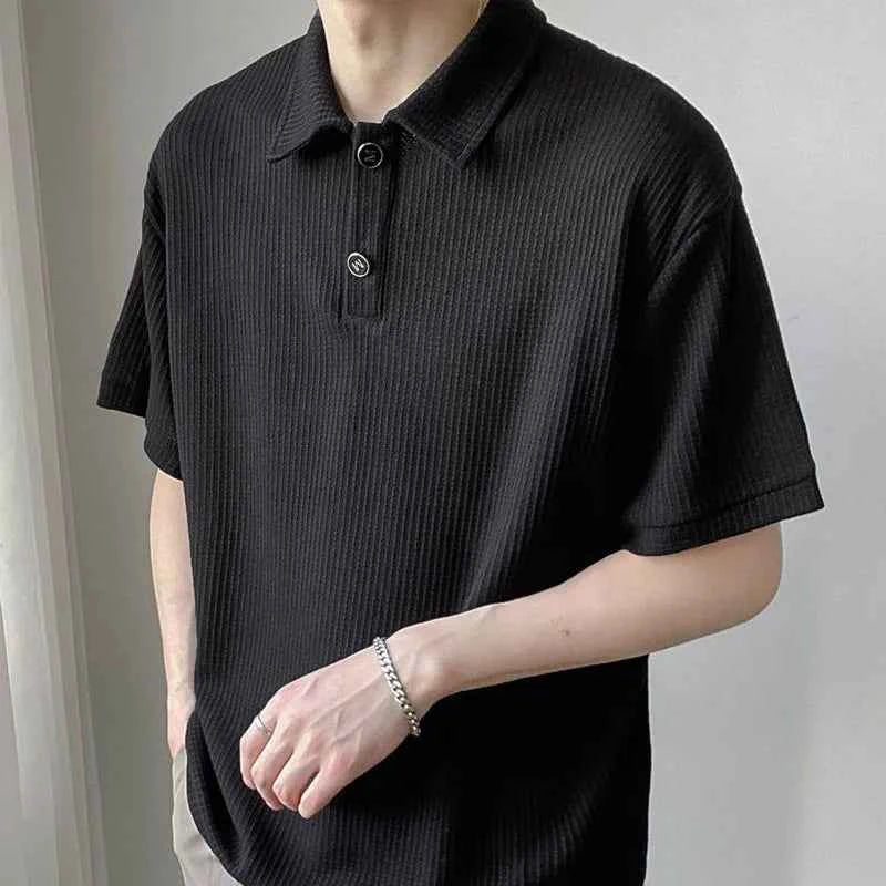 Classic Solid Color Korean Style Button Polo T-Shirt
