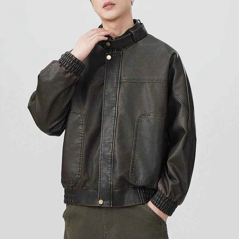 Men Vintage Japanese Style Motorcycle Leather Jacket